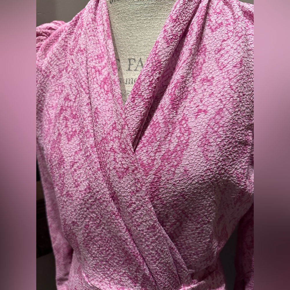 Retro 80’s Pink Puff-Sleeve Mini Dress - Snakeskin Print EUC - Picture 6 of 11